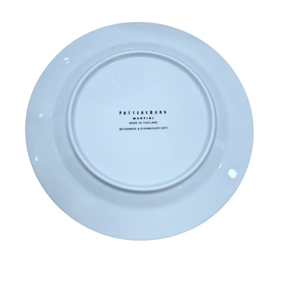 POTTERY BARN MARTINI DESIGN SET OF 4 WHITE COCKTAIL/APPETIZER CERAMIC PLATES